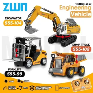 ZWN 1:64 RC Model Car Remote Control Excavator Dump Truck Forklift Alloy Plastic Simulation Construction Vehicle Toy For Kid