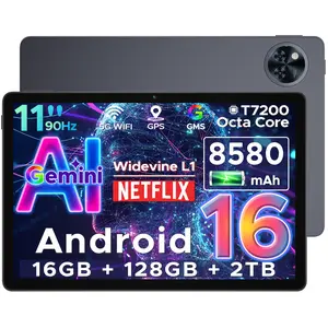 U11 Android 16 Tablet with Keyboard, 11 inch Tablet & Gemini AI, 16GB+128GB/2TB, 8580mAh Android Tablet, Unisoc T7200 Octa-Core Gaming Tablets, 13MP+5MP, Widevine L1/BT5.0+5G WiFi, Metal Body