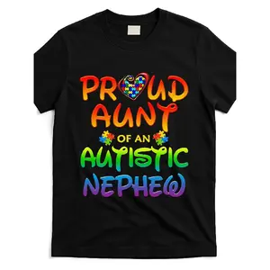Men's & Women's Autism Awareness T-Shirt - Proud Aunt of an Autistic Nephew/Niece - 220gsm Heavyweight Cotton Tee - Puzzle Piece & Rainbow Lettering - Autism Apparel - Casual Advocacy Shirt - Machine Washable - Gift for Family Members - Autism Parent & Si