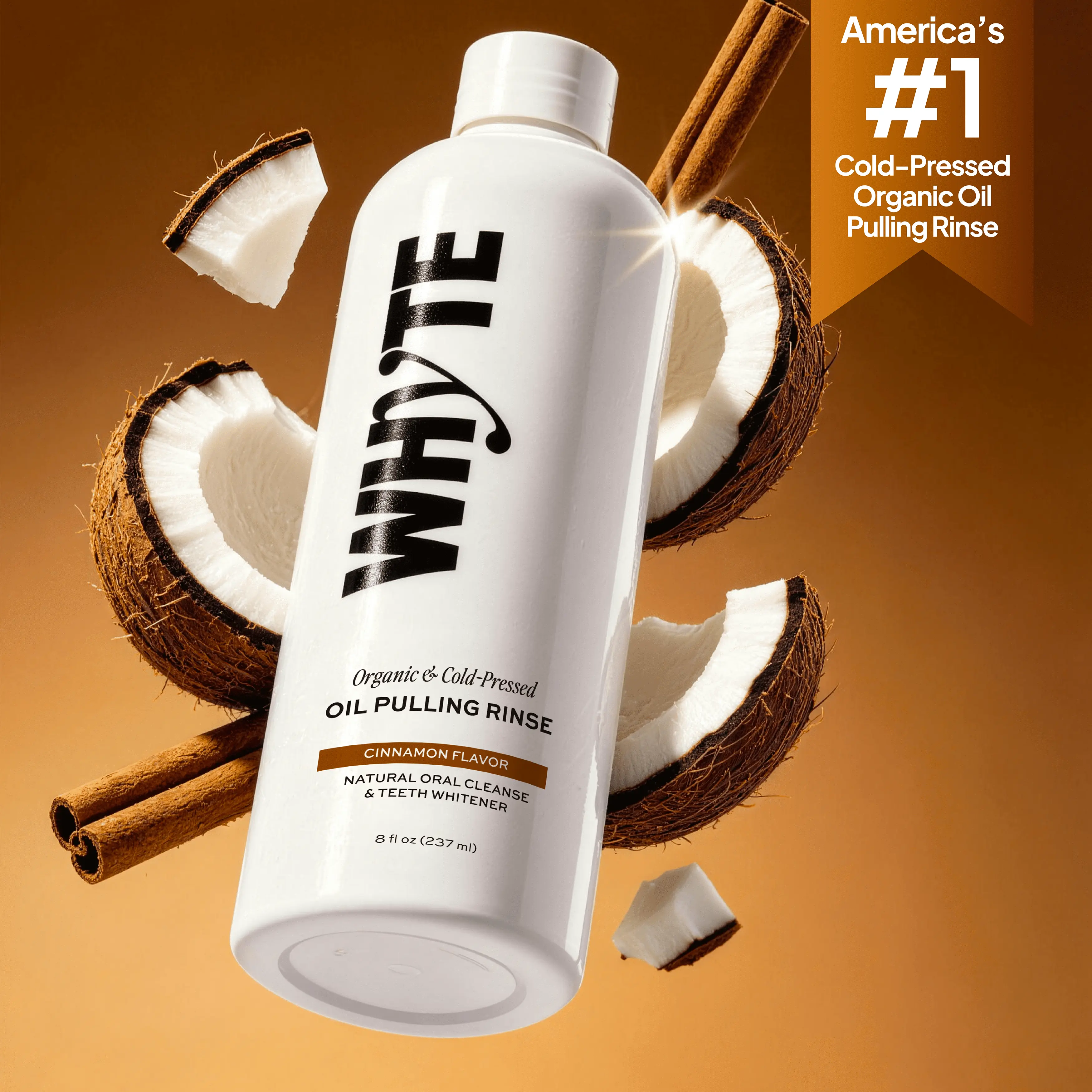 WHYTE Organic Oil Pulling Rinse | Maximum Oral Detox, Coconut Oil Mouthwash, Teeth Whitening + Fresh Breath, Alcohol & Fluoride Free, Cinnamon, 8 fl oz