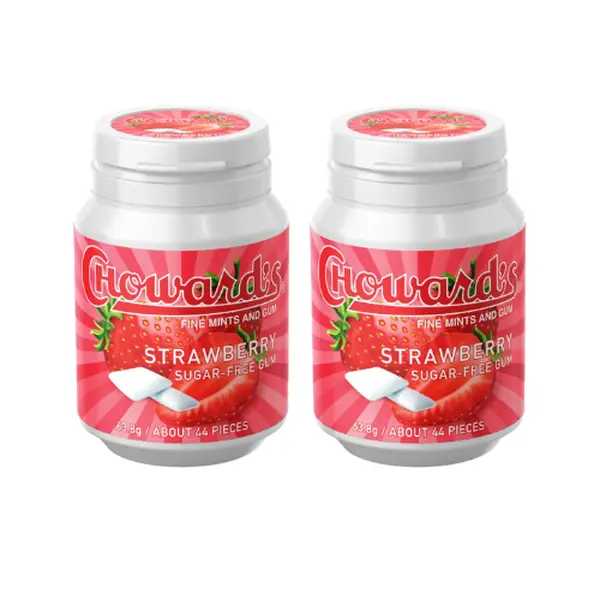 Choward's Strawberry Sugar-Free Gum | Unique Aromatic Flavors for Everyday Freshness | Long-Lasting Flavor | Soft Chew | Portable Bottle for On the Go Freshness | Pack of 2 (44 Pieces each bottle)