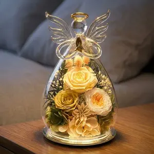 【Real Roses】FIACO Preserved Colorful Forever Flower in Glass Angel Figurine, Elegant Birthday Mother's Day Gifts for Mom Wife Sister Grandma Daughter