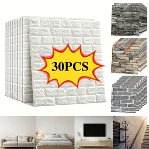 30pcs Brick Pattern Wall Stickers Set, 35cm X 38.5cm Foam Tile Decals, Self-Adhesive Easy Clean, Cuttable, for Kitchen Living Room Hallway Ceiling Decor