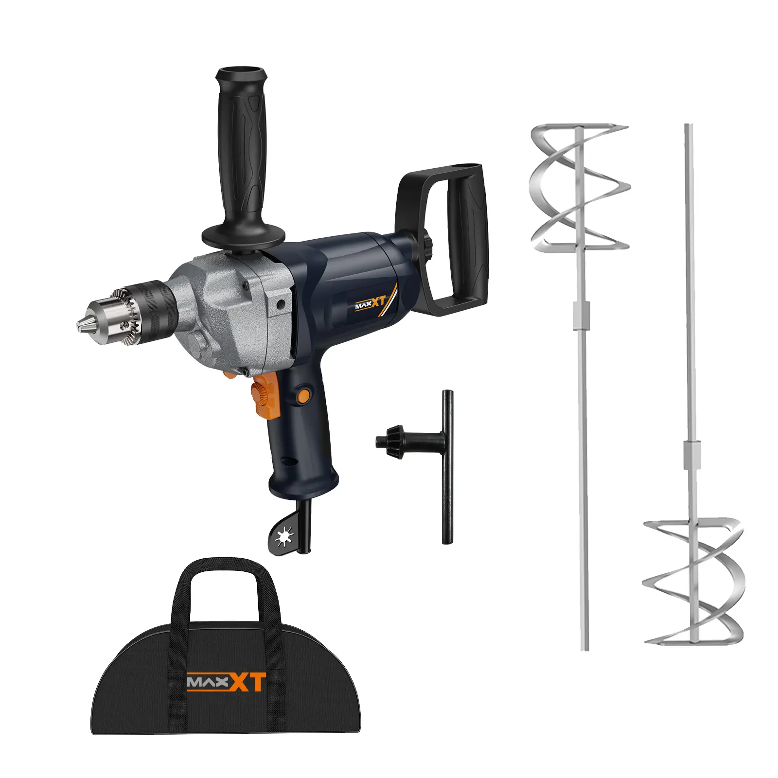 MAXXT 1/2 Inch Corded Electric Drill Mixer Set with Spade Handle, 9A Motor, Concrete Slurry Mixer Drill Attachment, 2 Mixing Rods & Accessories, Concrete Mixer Drill Attachment
