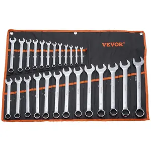VEVOR Combination Wrench Set,  25-Piece Open End Wrench Set with Roll-up Pouch, Carbon Steel Wrench Set  Metric 6 mm to 32 mm, Ideal for General Household, Garage, Workshop, Auto Repairs, Emergency