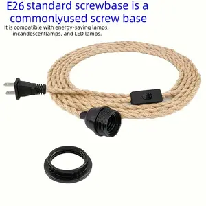 E26 Screw Base Lamp Holder, Braided Cord, Us Plug with Switch, 177.17inch, Vintage DIY Pendant Light Power Cable, No Bulb or Shade Included