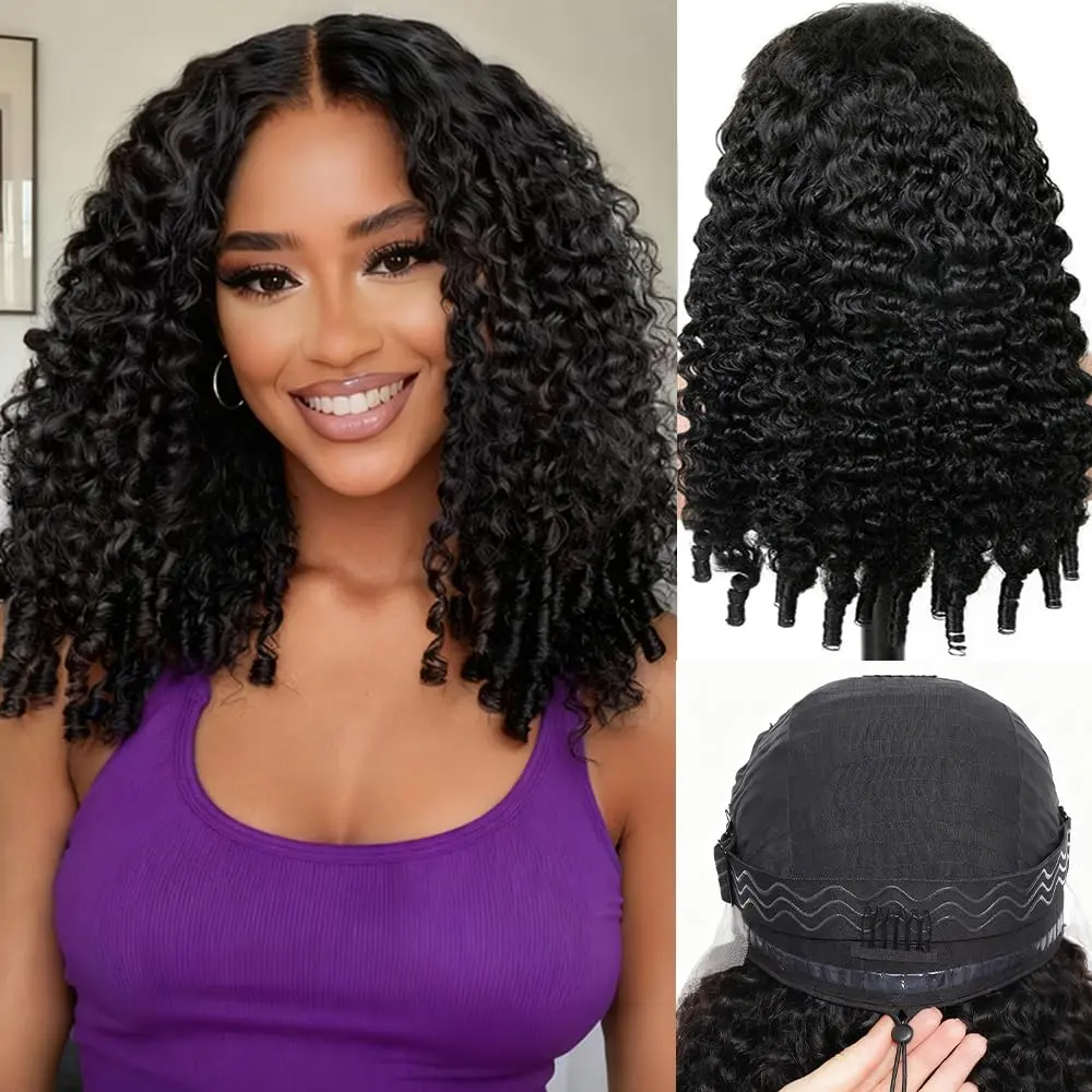 Burmese Curly Wig Human Hair 13x6 Lace Front Wigs 230 Density Pre Plucked Pre Cut Ear-To-Ear Virgin Remy Hair with Spiral End Natural Color