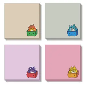 Dumpster Fire Sticky Note, 4 Counts Cartoon Sticky Note Pad, Sticky Notes Set, Fun Adhesive Notes for School Office Home, Great Gift for Students & Teachers, Office Supplies
