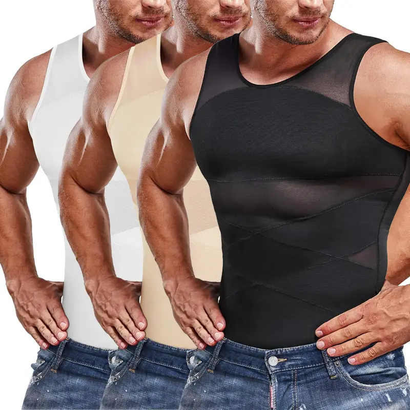 Men's Compression Shirt Body Shaper Vest - Athletic Activewear Compression Garment, Tight Tummy Underwear Tank Top, Smoothing Chest Shapewear, Breathable Fitness Sporty Workout Clothing