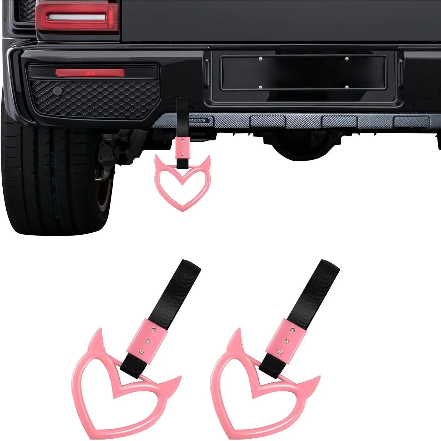 2 count Devil Heart Handle Ring, Heart Hand Strap Drift Charm, Cute Heart-Shaped  Loops, Easy Installation Rear Bumper  Ring Decor, Interior Decoration for  (Pink)