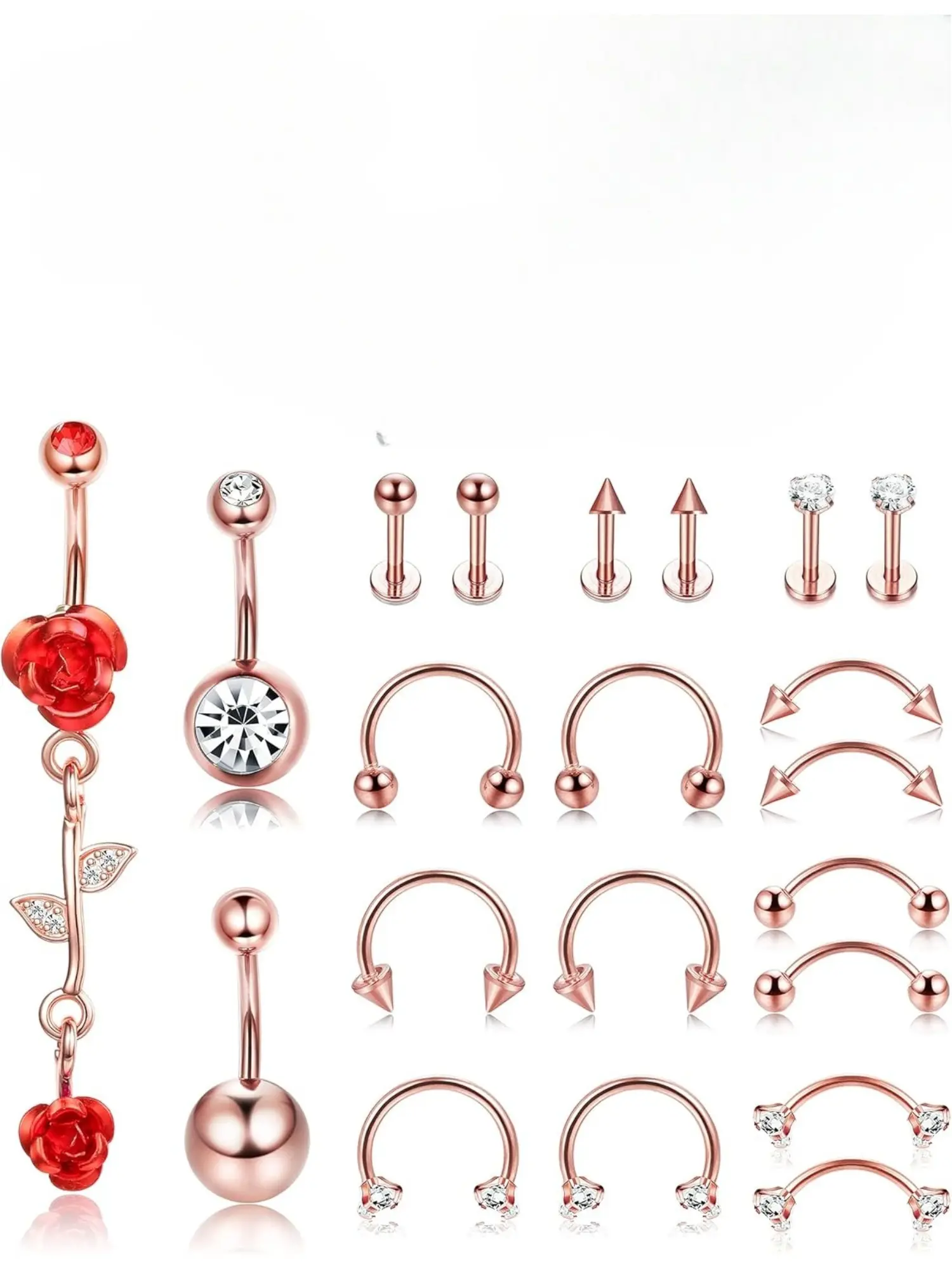21PCS Professional Piercing Kit Stainless Steel 14G 16G Belly Button Rings Septum Nose Lip Labret Eyebrow Cartilage Tragus Rings Body Piercing Tools High Quality Jewelry Body Piercings Set