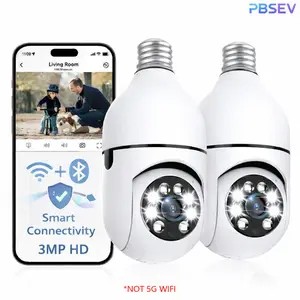 PBSEV 2-Pack 3MP 360° Home Security Camera System-Color Night Vision & Human Detection Target Camera Security, with E27 Base, Bluetooth/2.4G WiFi Easy Installation (Non-Compatible with 5G WiFi))