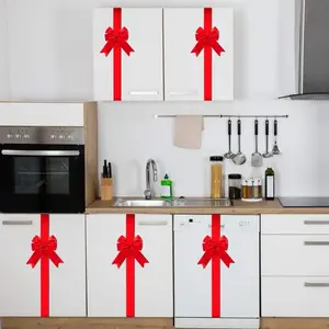 Elegant Fabric Christmas Door and Cabinet Bowknots, Ribbon and Bowknot, Self-Adhesive or Velcro, Durable Holiday Decorations, Doorframe Ornament