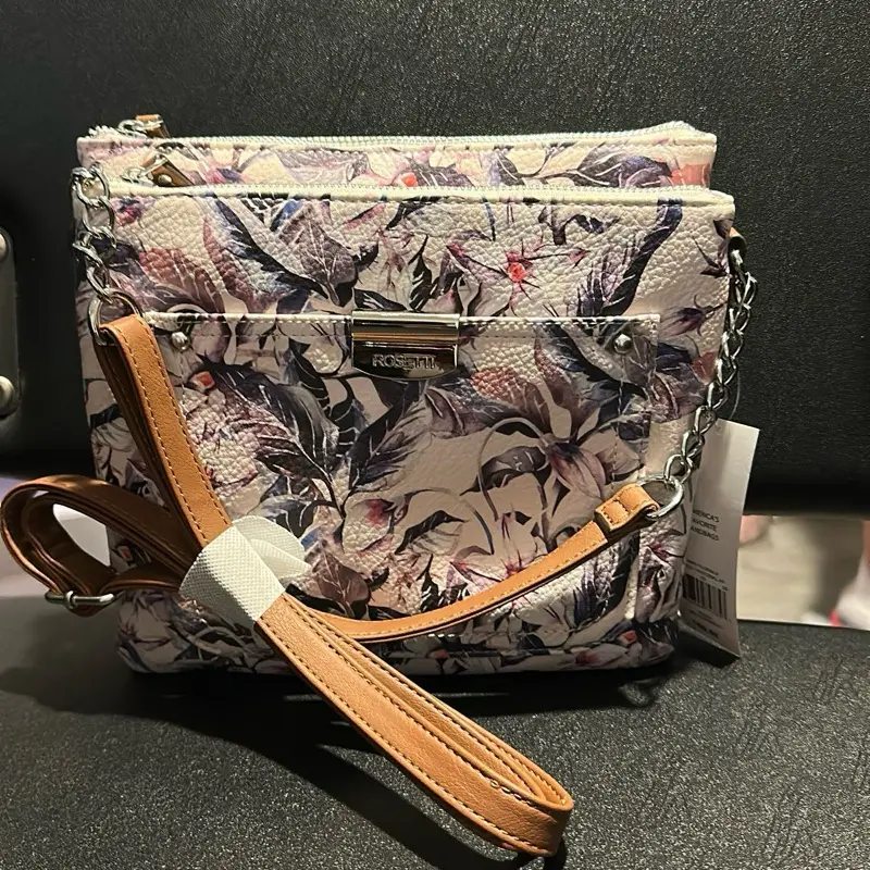 Rosetti Floral Print Crossbody Bag with Detachable Strap and Chain Option for Everyday Use