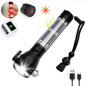 1PC Solar Rechargeable LED Flashlight, Multi Function Ultra Bright Flashlight, Emergency Strobe Light, USB-C Rechargeable, Survival Gear and Supplies, 5 Modes for Outdoor, Camping, Hiking, Multifunctional Flashlight