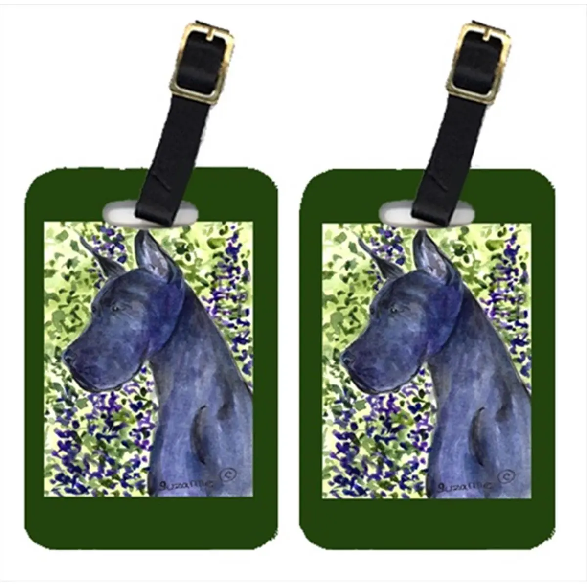 CAROLINE'S TREASURES Great Dane Luggage Tag Set of 2, 2-Sided Fiberglass Plastic with Leather Strap, 4 x 2.75 in, Fiber Glass, 2.75 X 0.15 X 4 In