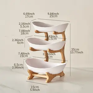 Colorful Fruit Basket Set, 2 & 3 Tier Dessert Stand with Wooden Frame, Plastic Fruit Bowl, Small Cake Holder, Cookie Plate, Candy Buffet, Display Riser, Dessert Table Display