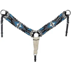 Tough 1 Wool String 3 Piece Breast Collar- Navy Blue/Grey/Turquoise/Cream