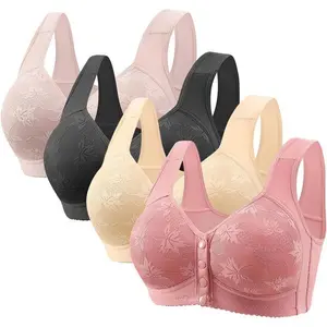 4-Pack Daisy Bras for Older Women – Front-Closure Wireless Push-Up Bras, Comfortable Everyday Wire-Free Sleep Bralettes