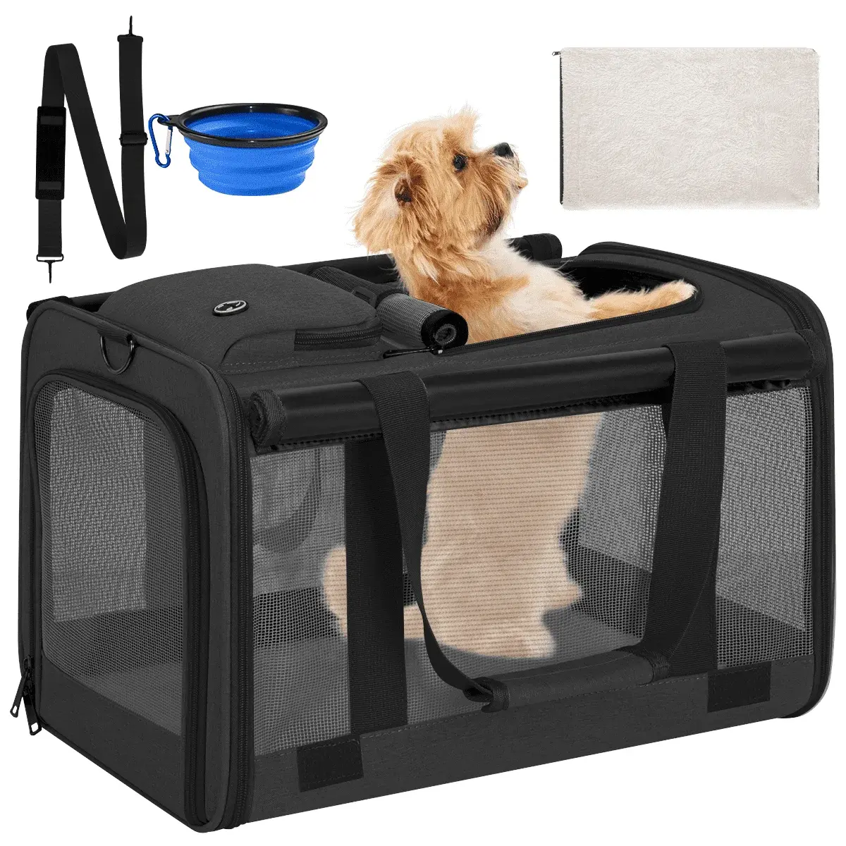 Cat Carrier, Cat Carriers for Large Cats up to 25LB, large Cat Carrier with a Bowl, Soft Sided Carrier with 2 Side Roller Blinds for Pet Cat Kitten Small Dog Puppies Airline Approved