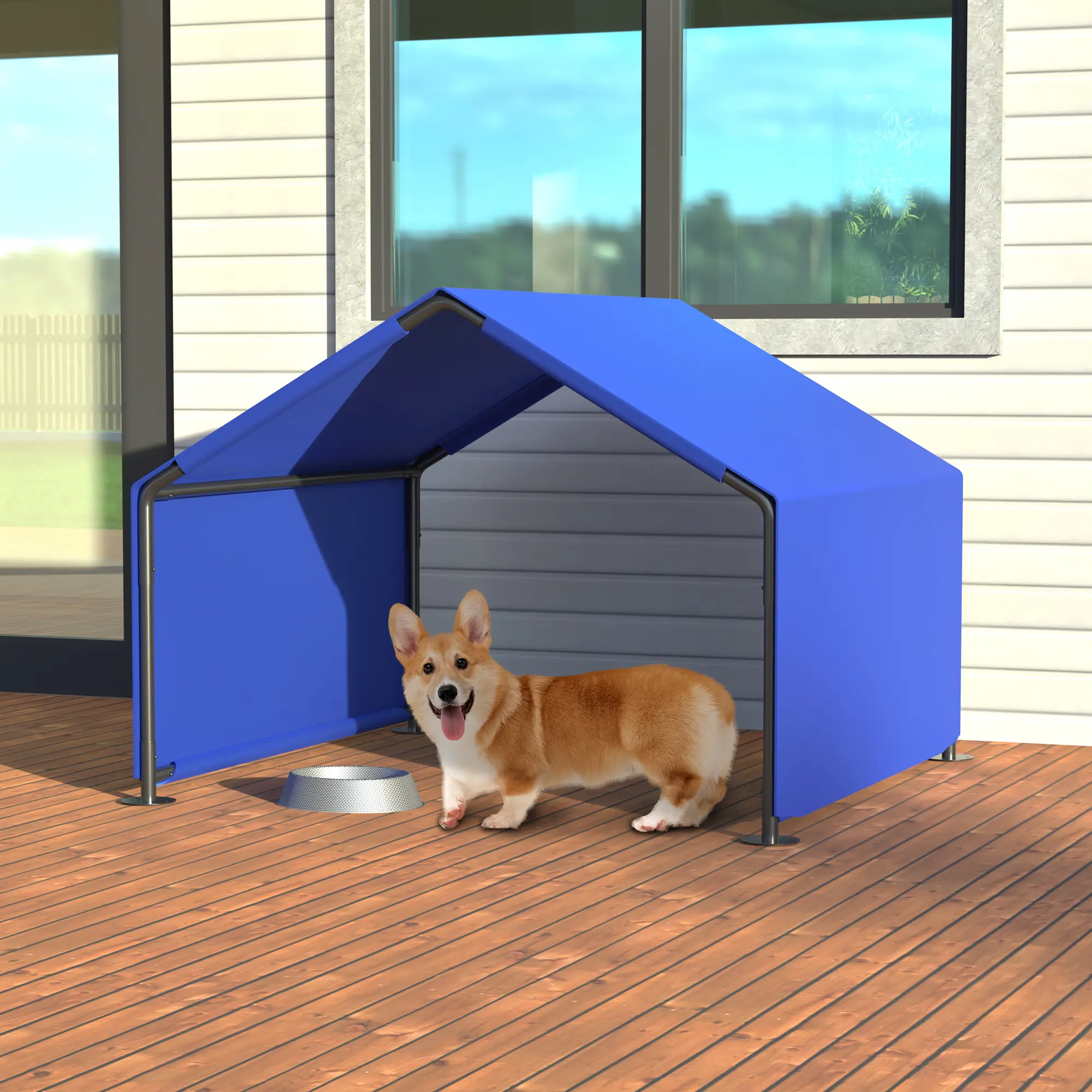 DONEXT Universal Dog Outdoor Shade Tent - Hiking Steel Frame Shelter, 47.8x46.6x36in Blue Gray Pet House for Small-Medium Dogs, 420D Oxford Fabric UV Protection Sun/Rain Compact Pack