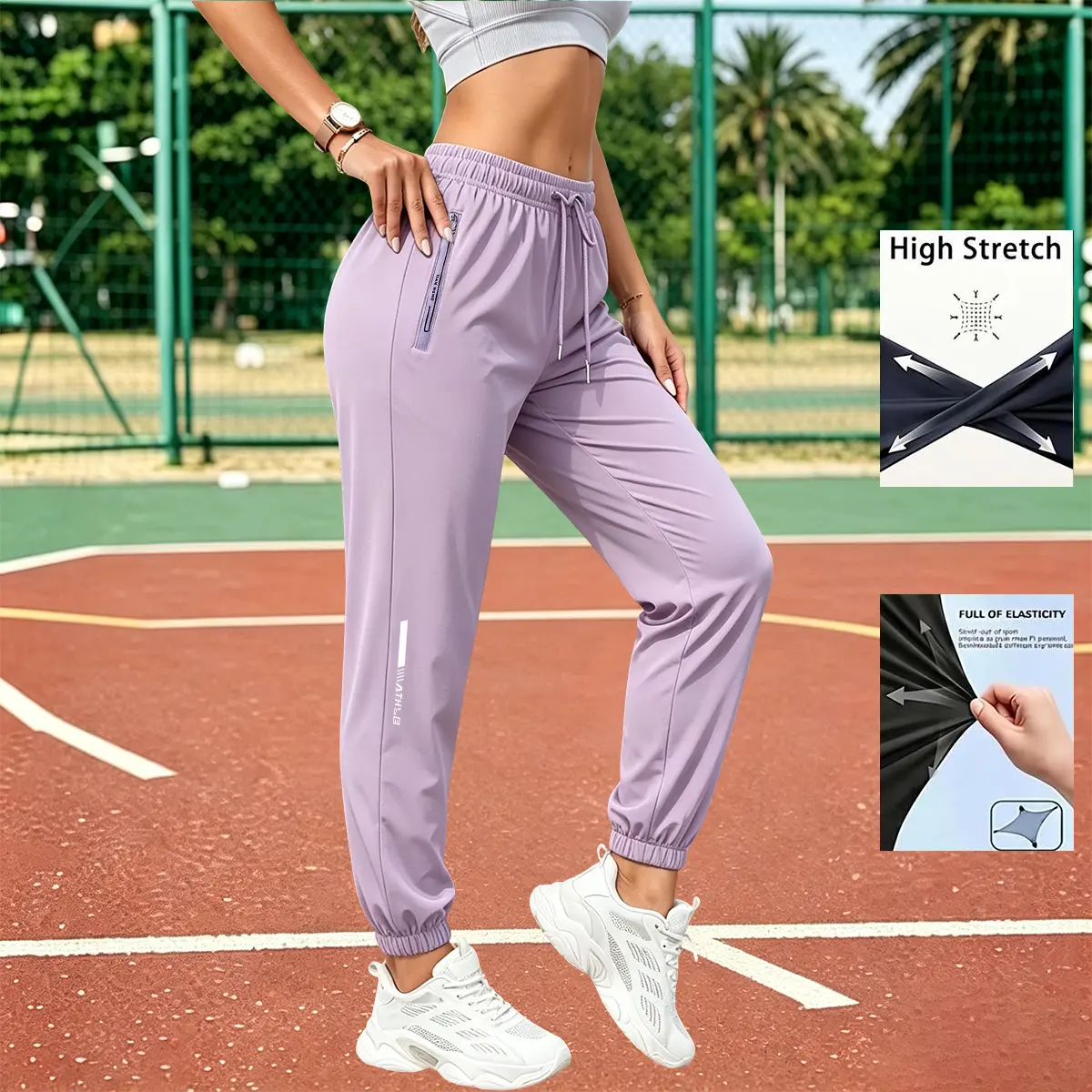 Women’s summer casual athletic long pants with print, jogger sweatpants, elastic fitness yoga cuffed pants for running and outdoor cycling; women’s sports long pants