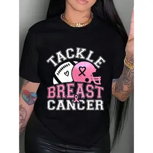 Cancer Prevention Football, Breast Cancer Awareness And Pink Ribbon Sublimation Design, Cheerleading Football Cancer Prevention Shirts,Women's Plus Size Clothing