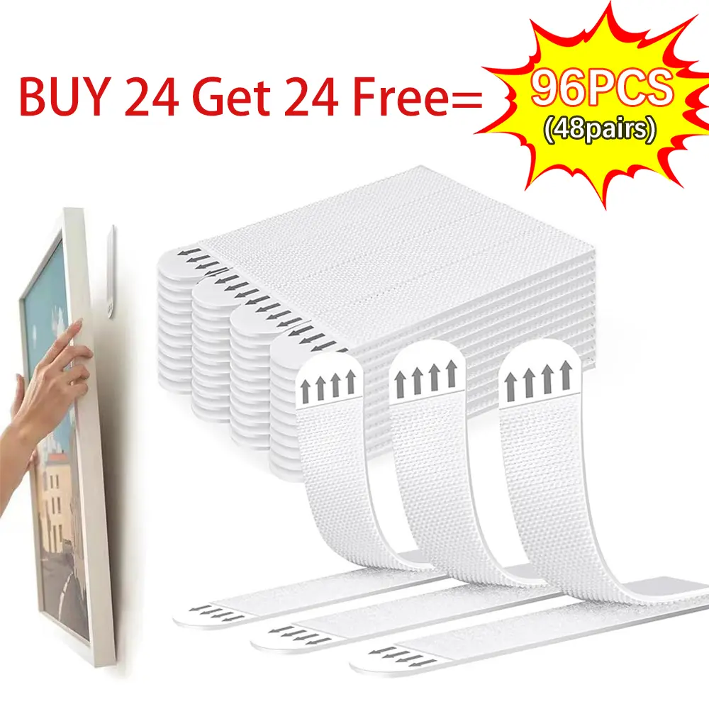 Double-sided Wall-mounted Adhesive Tape, Buy 24 Get 24 Free, 48pcs Damage-free Velcro Adhesive Strips, Home Removable Adhesive Wall Mounting Strips for Frame Hanging, Strong Adhesion