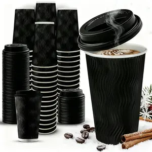 50Pack 16OZ Coffee Cups with Lids Insulated Ripple Paper Cups for Hot & Cold Drinks Ideal for Office Coffee Bars Disposable and Versatile Use
