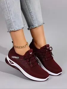 Women's Fashionable Lace Up Low Top Sneakers, Trendy Walking Sneaker, Casual Comfortable Breathable Lightweight Sports Shoes, Female All-match Round Toe Shoes for Daily Wear