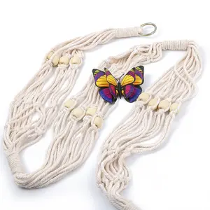 Explorinox 3-Layer Hand-Woven Cotton Plants Hanging Basket 1.8m Eco-Friendly Durable Garden Decor for Indoor & Outdoor Use Sturdy Flexible Design