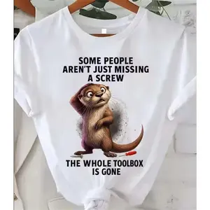 Funny Otter Graphic Oversized T-Shirt, "Some People Aren't Just Missing A Screw" Cute Cotton Comfort Outfit, Humorous Fashion Tee, Perfect Valentine's Day Gift for Him Her, Best Holiday Present for Family Friends