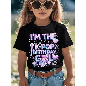 Lightweight and Breathable Humorous K-Pop Birthday T-Shirt Ideal for Boys and Girls Classic Round Neck Graphic Tee Perfect for Early Elementary Students
