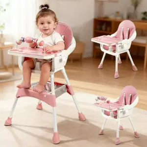 Baby High Chair,High Chairs for Babies and Toddlers,Adjustable 2-in-1 Baby High Chair,Portable Highchair for 1+ Years/Detachable PU Cushion/Locking Wheels Backrest Foldable High Chair（white and blue）