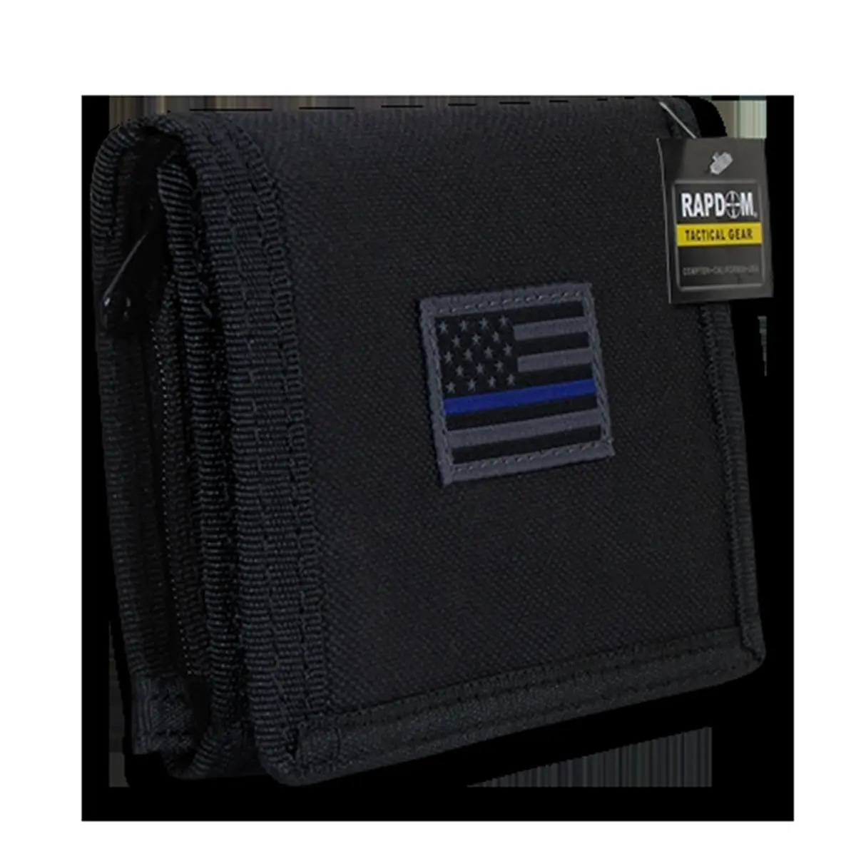 212 MAIN Tactical Men's Wallet - Thin Blue Line, RapidDominance RAPDOM Design, 6.6 Cordura Nylon, Rugged, Hook-Loop Flap, Multi-Compartment Tri-Fold with Zippered Pouch, Black, Tactical Look Wallets