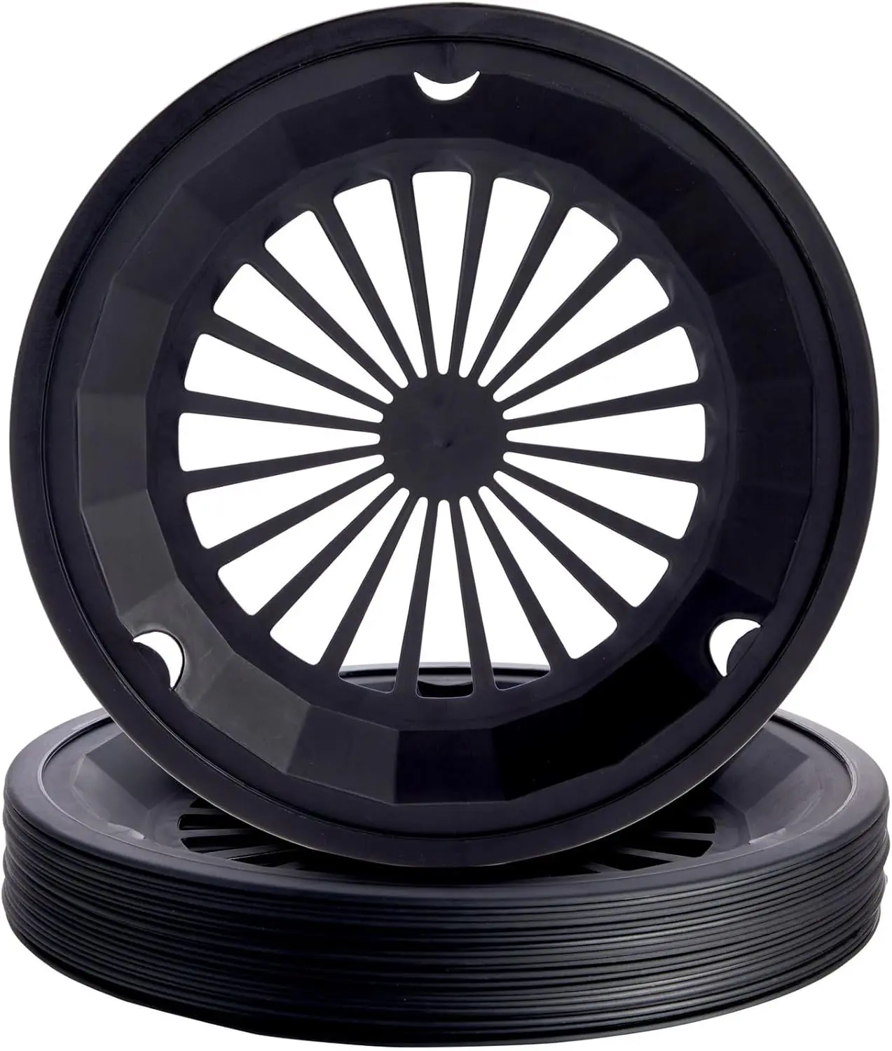 Set of 20 Reusable Plastic Paper Plate Holders, Snap-In Grooves for 9-Inch Plates, Picnic, Party, BBQ (Black, 10 In)
