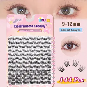144 Cluster Cross Natural Eyelash Clusters, Large Capacity, Mixed Lengths (9-12mm), Fluffy, Curled, Comfortable, Eye Tail Extension False Lashes, Soft Lashes
