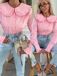 Elegant Ruffle Peter Pan Collar Blouse for Women, Long Sleeve Office and Casual Wear, Perfect for All Seasons