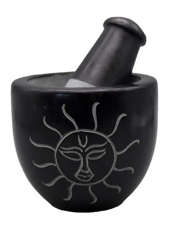 Sun Soapstone Mortar & Pestle Set 3 Inch — Solar Ritual Herb Grinding Sun Soapstone Mortar & Pestle Set 3 Inch — Solar Ritual Herb Grinding