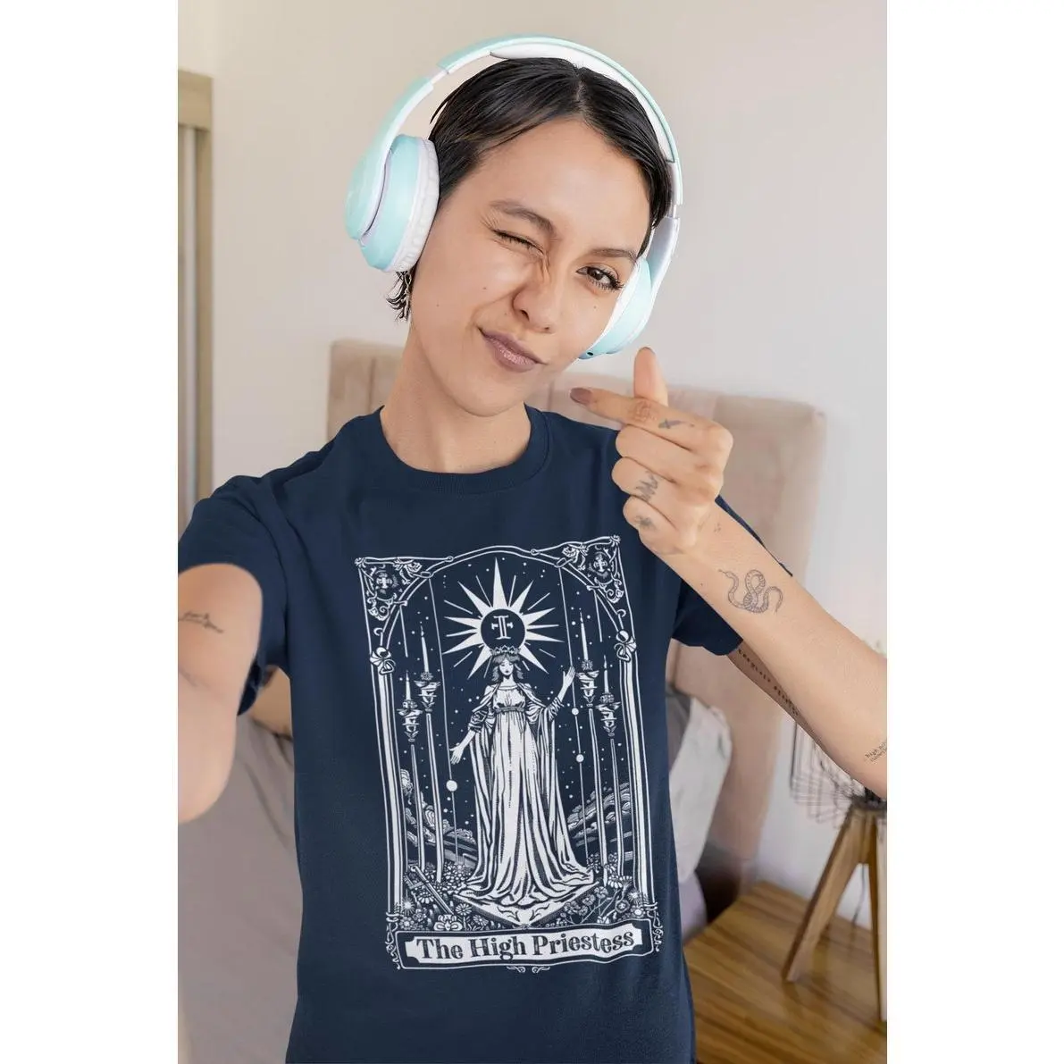 Tarot Card High Priestess T-Shirt, Mystical Graphic Tee, Spiritual Shirt for Women, Vintage shirt, Boho Style, Midweight Shirt, Gildan 5000L