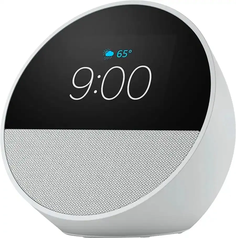Amazon Echo Spot Home Decor Smart Alarm Clock with Vibrant Sound and Alexa (2024 Release) - Glacier White