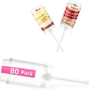 Push-Up Cake Pop Shooter (Push Pops) Plastic Containers with Lids, Base & Sticks, Pack of 80