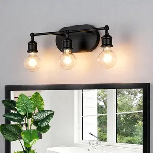 Bathroom Light Fixtures Black Vanity Light, 3 Light Modern Wall Sconces Lighting Bathroom Lights, Bath Wall Lights Wall Lamp for Mirror Kitchen Living Room Hallway(No Bulb）