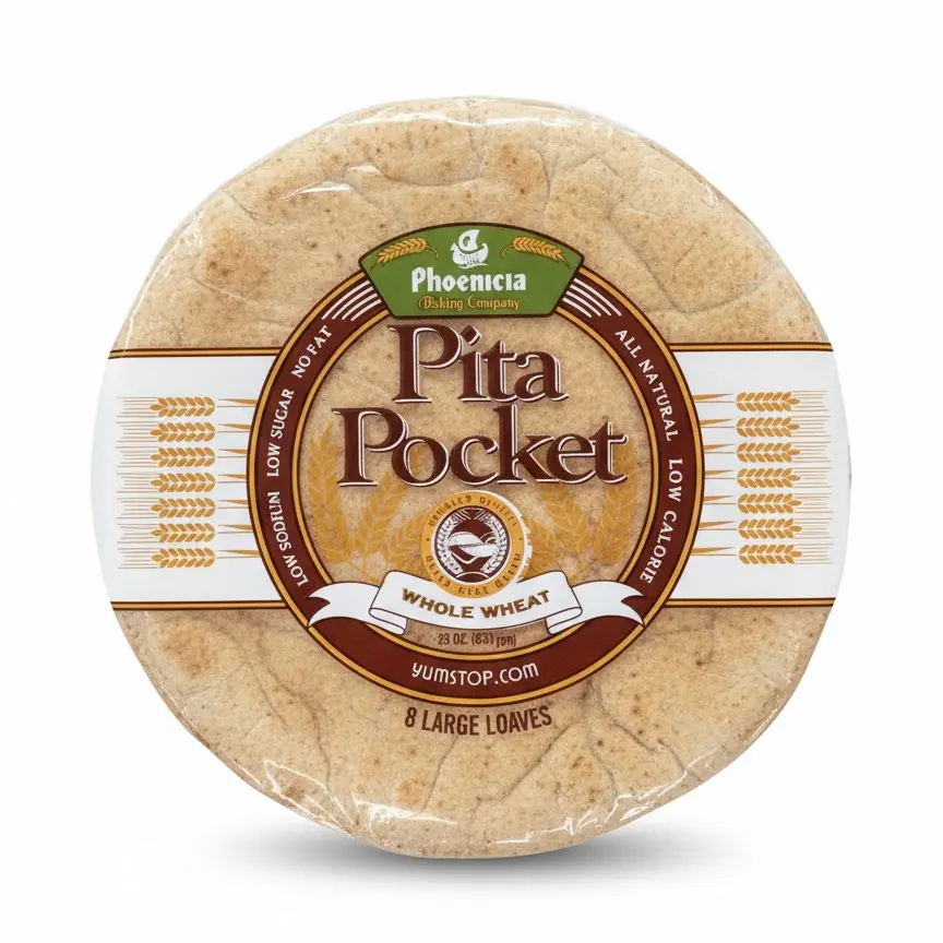 Phoenicia Whole Wheat Pita Pocket Bread - Authentic Mediterranean Flavor, Large Size, 8 Pieces, 23oz (653g), High Fiber, Contains Wheat, Ideal for Healthy Meal Prep, Dips, Eggs