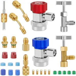 WADEO R134A AC Gauge Hose Conversion Adapters, Including R134A Quick Coupler, R134A Can Tap, R410 Adapters, Tank Adapter and Valve Core Remover for R134A Car AC System Evacuation Recharging