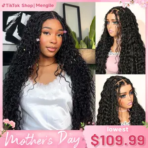 [Upgraded 7x6 Lace] Menglle Hair Pre Box Braided 7x6 Water Wave No Need to Style Pre Cut Lace Front Human Hair Wigs Gluless Boho Curly Ready to Go Pre Hair style#Summervibes#TikTokShopStockUp
