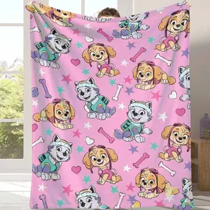 Paw Patrol Pups Flannel Blanket Cartoon Character Print Super Soft Warm Lightweight Cozy Comfortable for Sofa Couch Bed Living Room Travel Office Great Gift for Family Friends