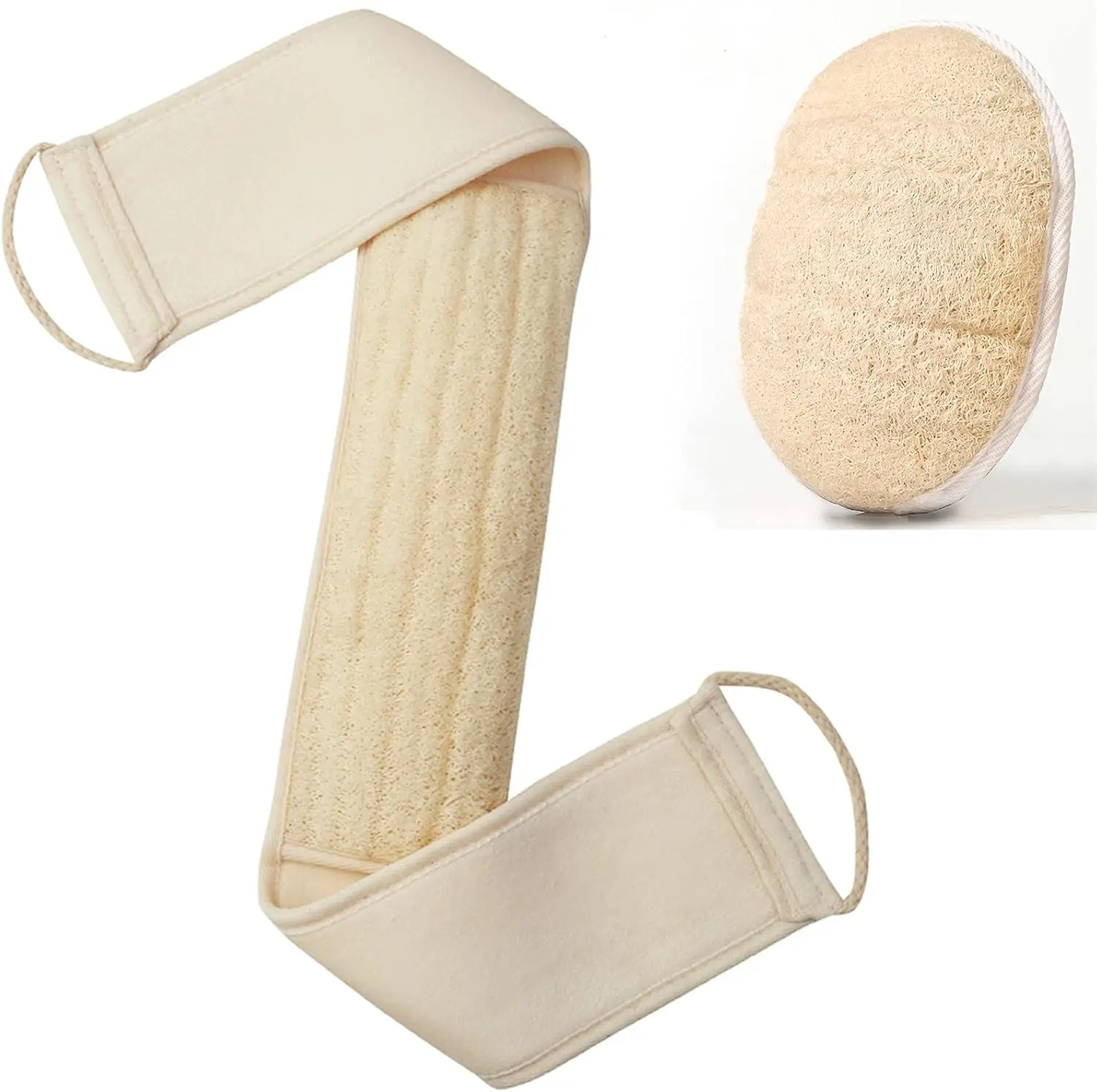 Natural Loofah Exfoliating Back Scrubber Kit (2/3Pcs) - Oval Smooth Cotton Tool Set with Loofah Sponge Pads, Deep Clean Skin, Bath Personal Accessories, for Men/Women, Home Improvement Supplies