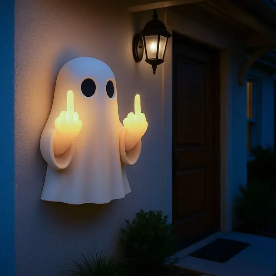 Halloween Ghost Middle Finger Glow Night Light, Funny Spooky Ghost Wall Decor, Glowing Halloween Decoration for Porch, Bedroom, Party & Haunted House