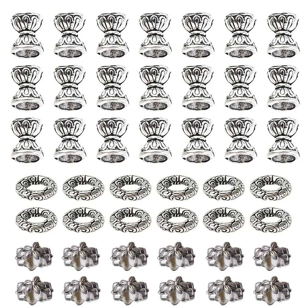 Antique Silver Alloy Compartment Beads, 110-Piece 3-Type Large-Hole Supplies for Bracelet, Necklace Jewelry Making & DIY Handicrafts